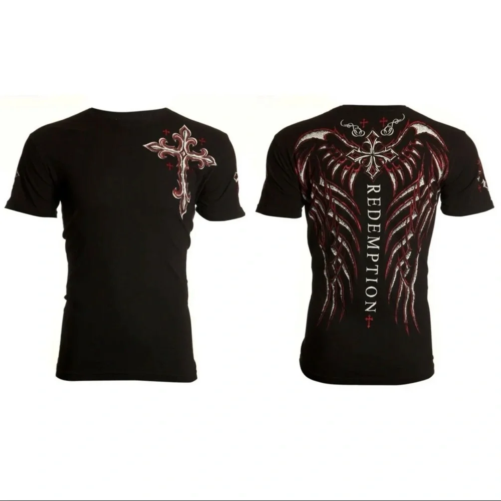 ARCHAIC by AFFLICTION Mens T-shirt Spine Wings Black Regular Fit S-4XL - Picture 2 of 9